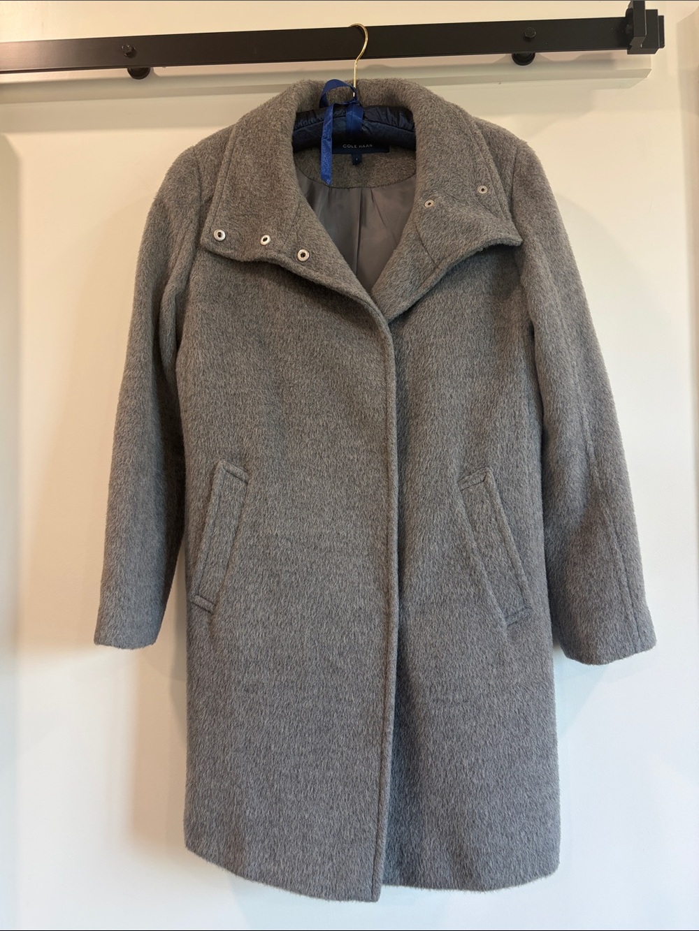 Cole Haan Gray Women's Wool-Blend Coat - Classic Peacoat Winter Jacket